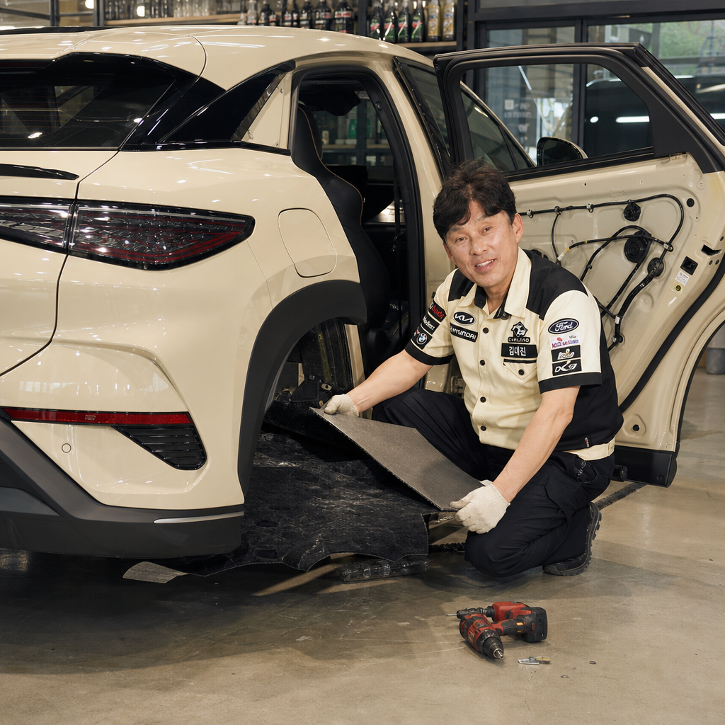 BYD 씨라이언7 차량 바닥 청결 관리 모노륨 시공 청주 자동차 정비 전문점 카랜드알지