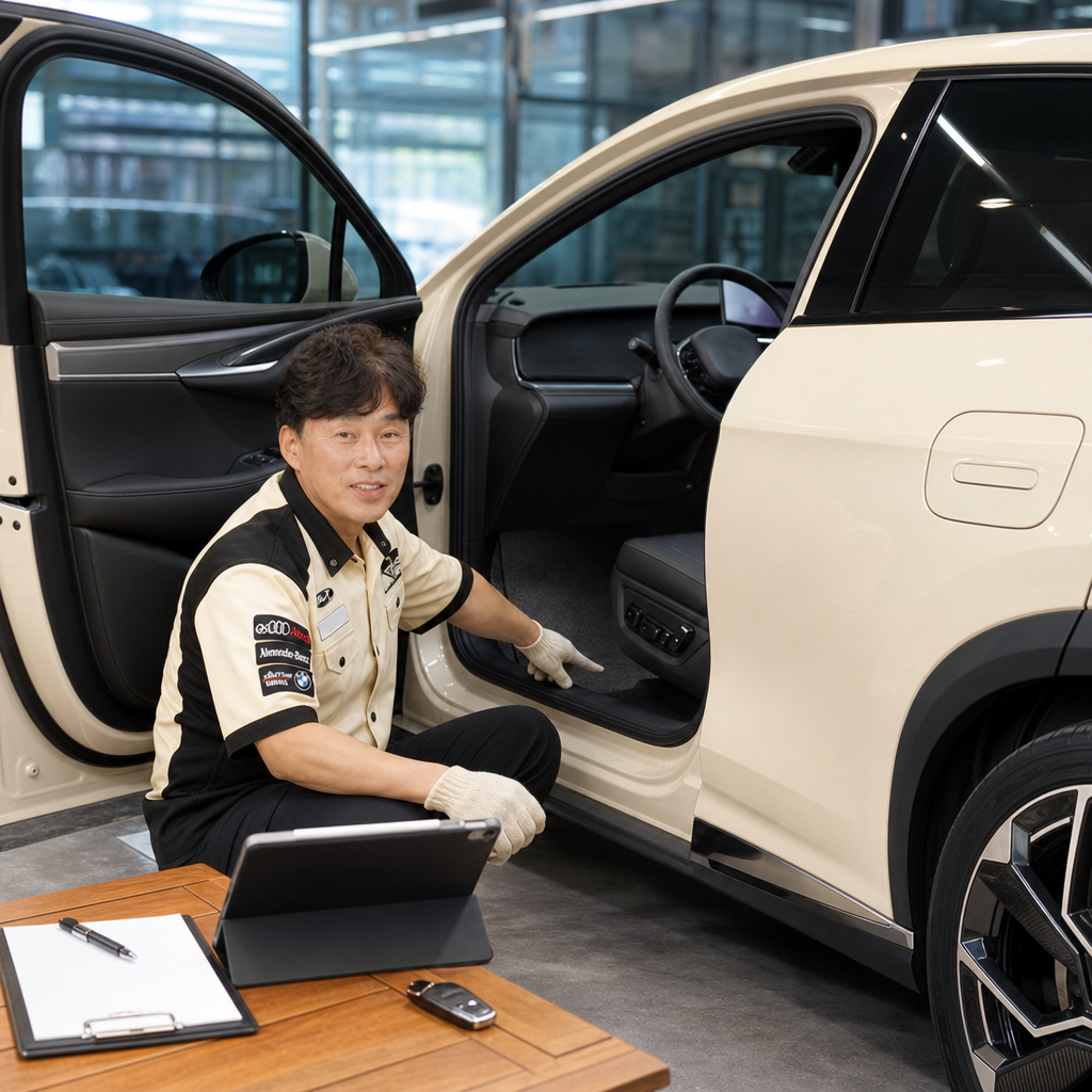 BYD 씨라이언7 차량 바닥 청결 관리 모노륨 시공 청주 자동차 정비 전문점 카랜드알지