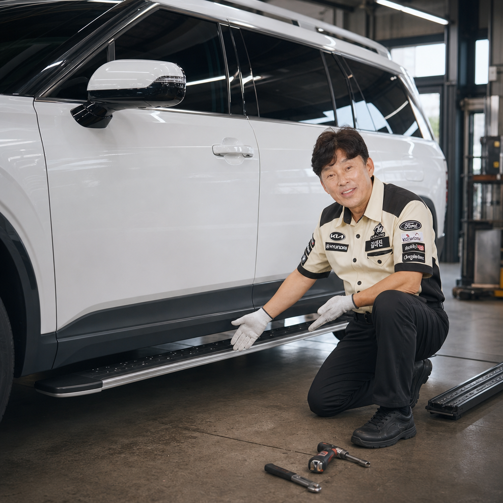 청주 대형 SUV 디 올뉴 팰리세이드 메이튼 전동사이드스텝 시공