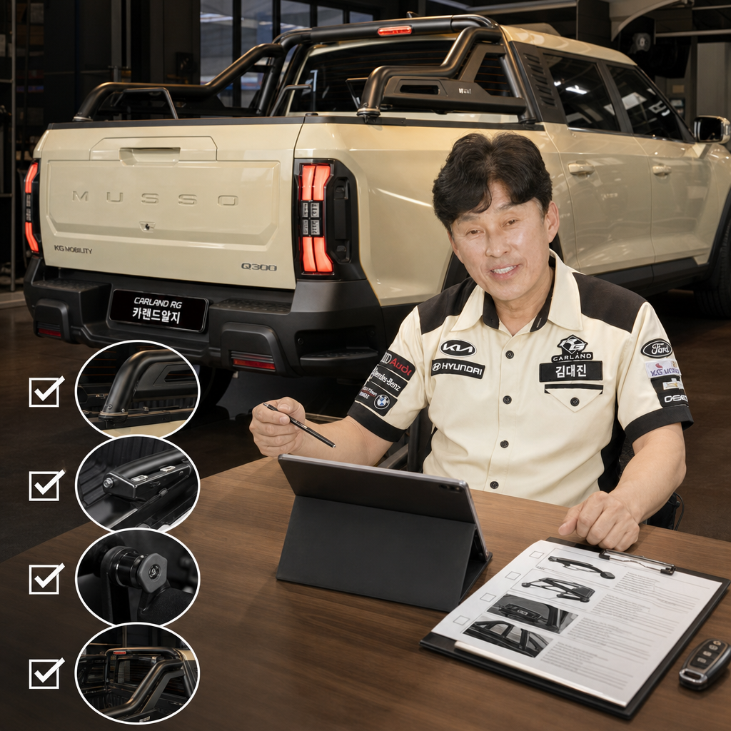 청주 픽업트럭 롤바 무쏘 스탠다드 숏 Q300 카인코리아 롤바 CR-103 적재함 커스텀 자동차용품 전문점 카랜드알지
